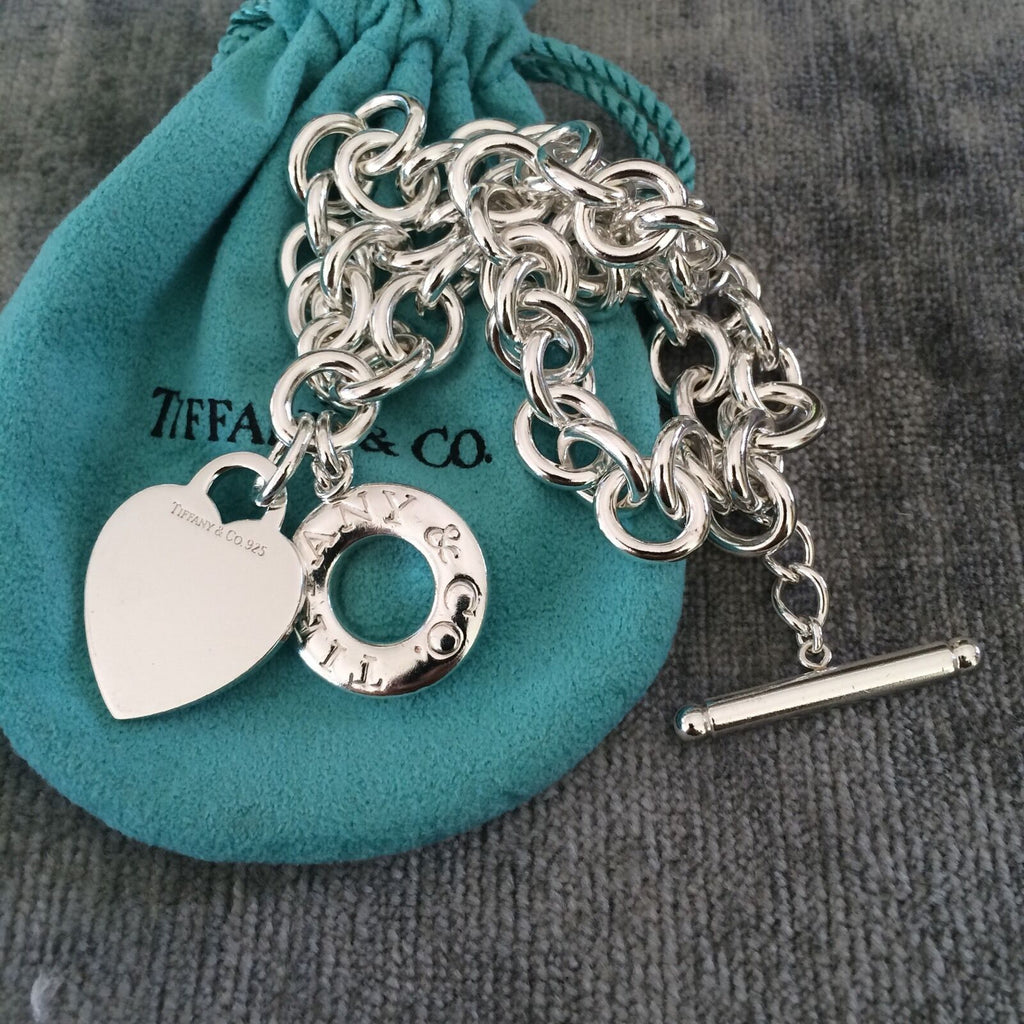 TiffanyNecklace16.5" Tiffany & Co Silver Classic Blank Heart Tag TOggle Necklace in Silver