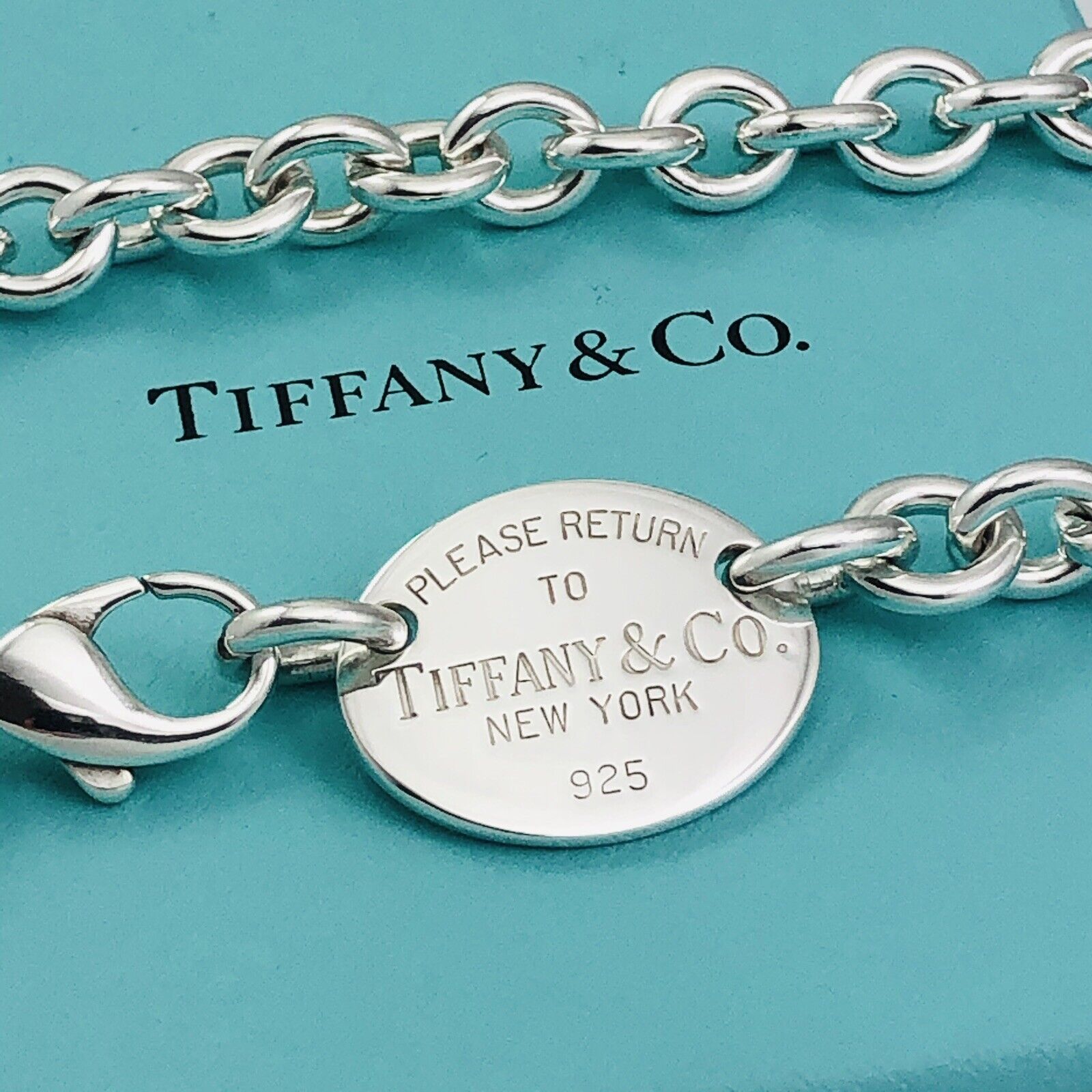 TiffanyNecklace 15.5" Return To Tiffany Oval Tag Choker Pendant Necklace in Sterling Silver