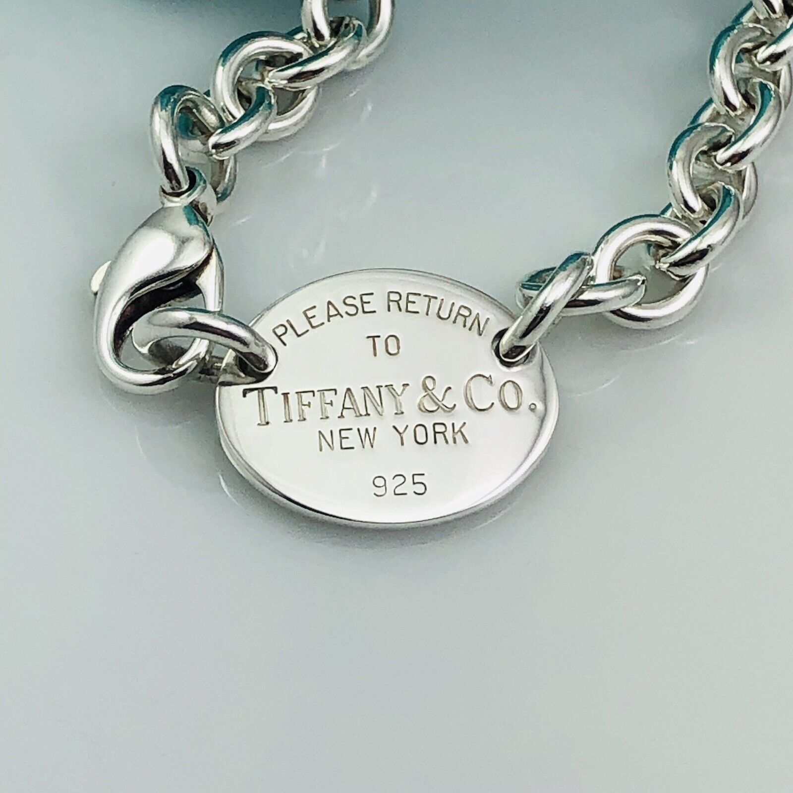 TiffanyNecklace 15.5" Return To Tiffany Oval Tag Choker Pendant Necklace in Sterling Silver