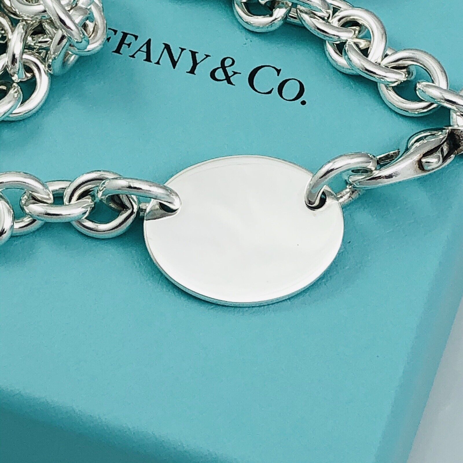 TiffanyNecklace 15.5" Return To Tiffany Oval Tag Choker Pendant Necklace in Sterling Silver