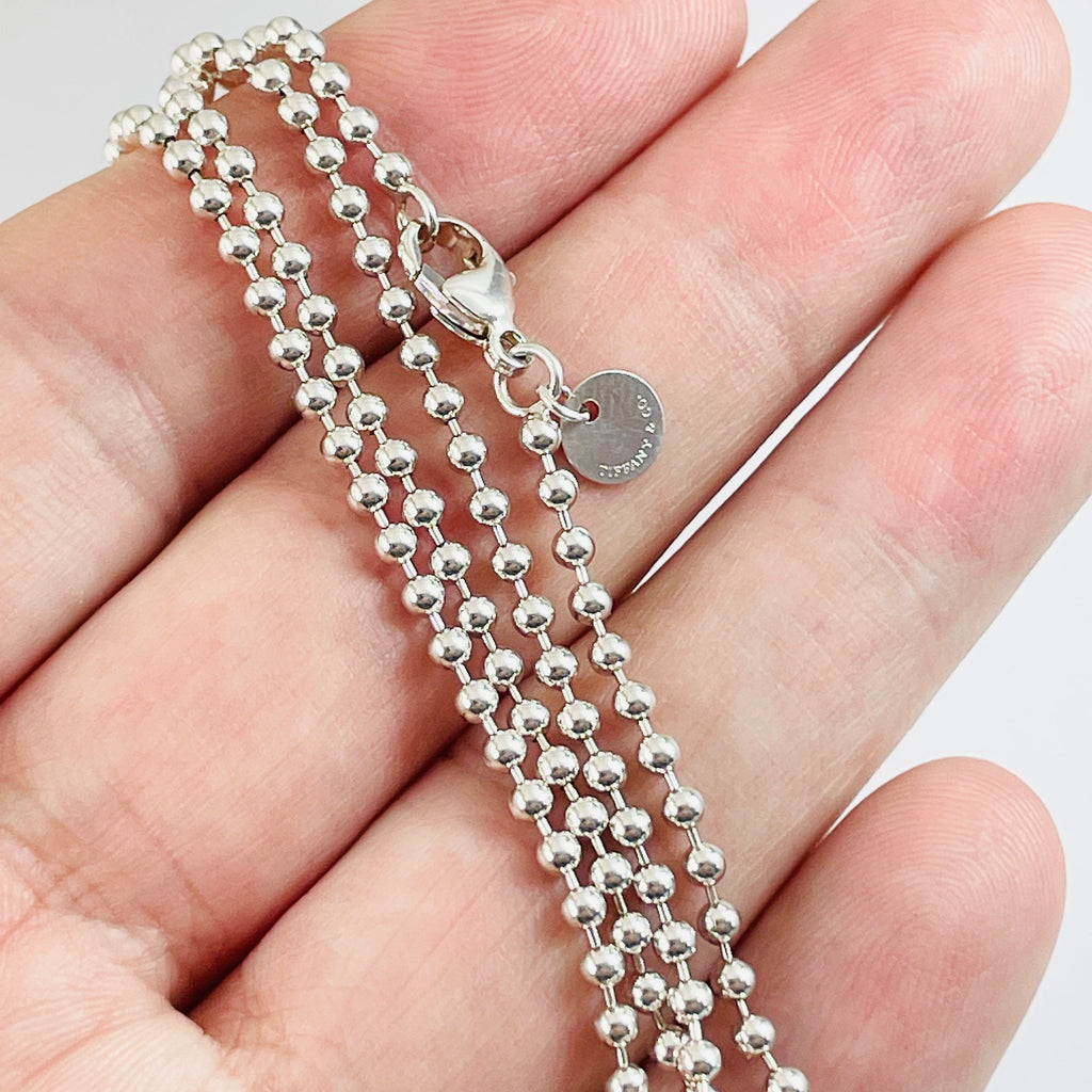 TiffanyNecklace 22" Tiffany & Co Bead Necklace Dog Chain - Men's Unisex in Sterling Silver