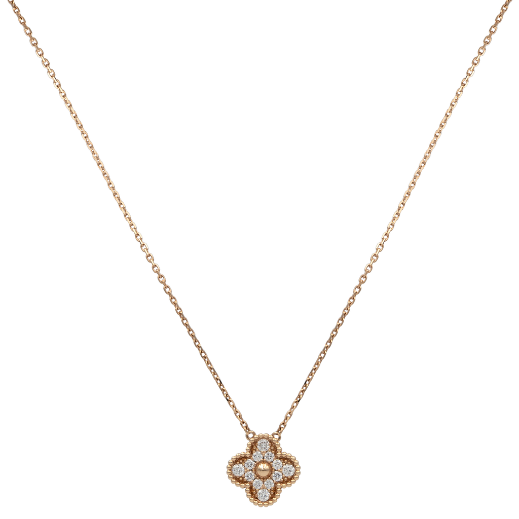 Van Cleef & Arpels Vintage Alhambra 18k Rose Gold Diamond Necklace VCARP2R300