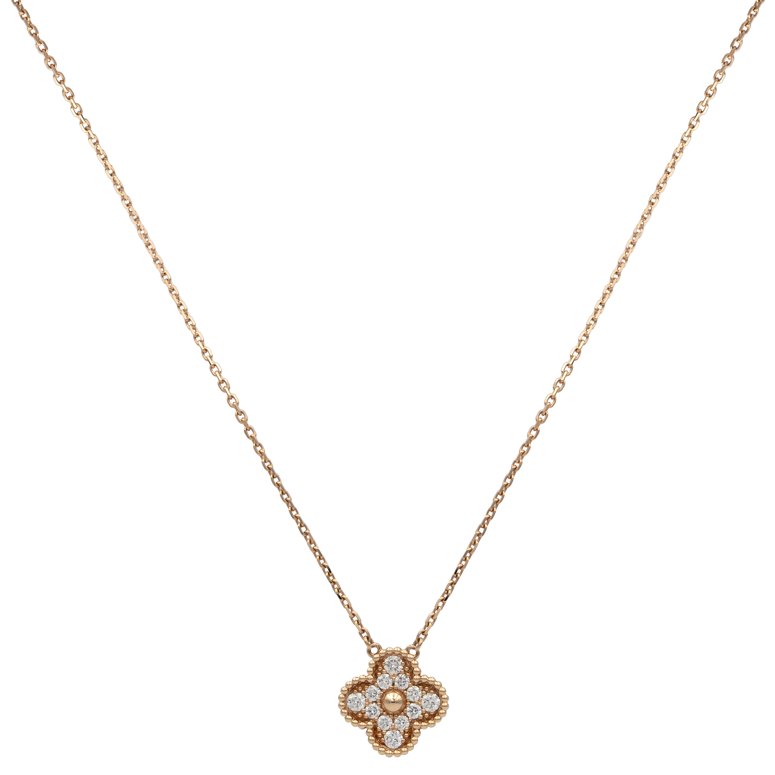 Van Cleef & Arpels Vintage Alhambra 18k Rose Gold Diamond Necklace VCARP2R300