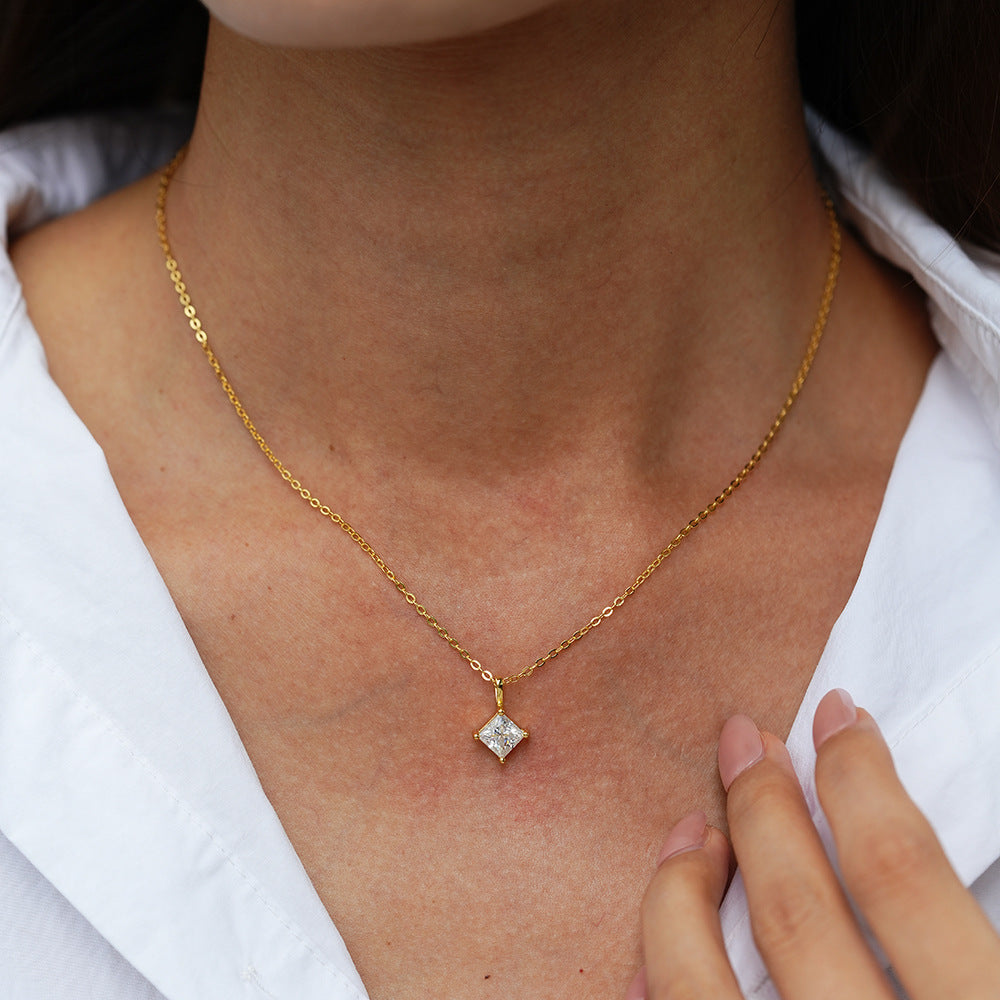 Cartier 1 Carat Square Necklace 925 Sterling Silver Moissanite Pendant Necklace