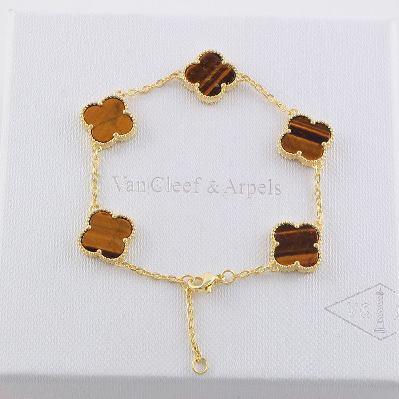 Van Cleef & Arpels  five flowers gold plated Bracelet jewelry about 19.5CM