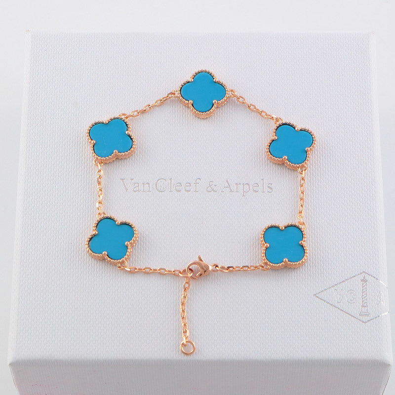 Van Cleef & Arpels  five flowers gold plated Bracelet jewelry about 19.5CM