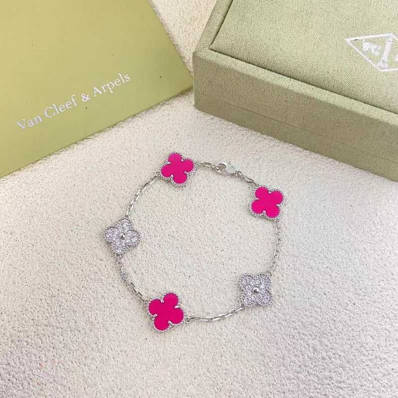 Van Cleef & Arpels  New Five Flower Diamond Rose Red Bracelet Jewelry