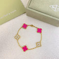 Van Cleef & Arpels  New Five Flower Diamond Rose Red Bracelet Jewelry