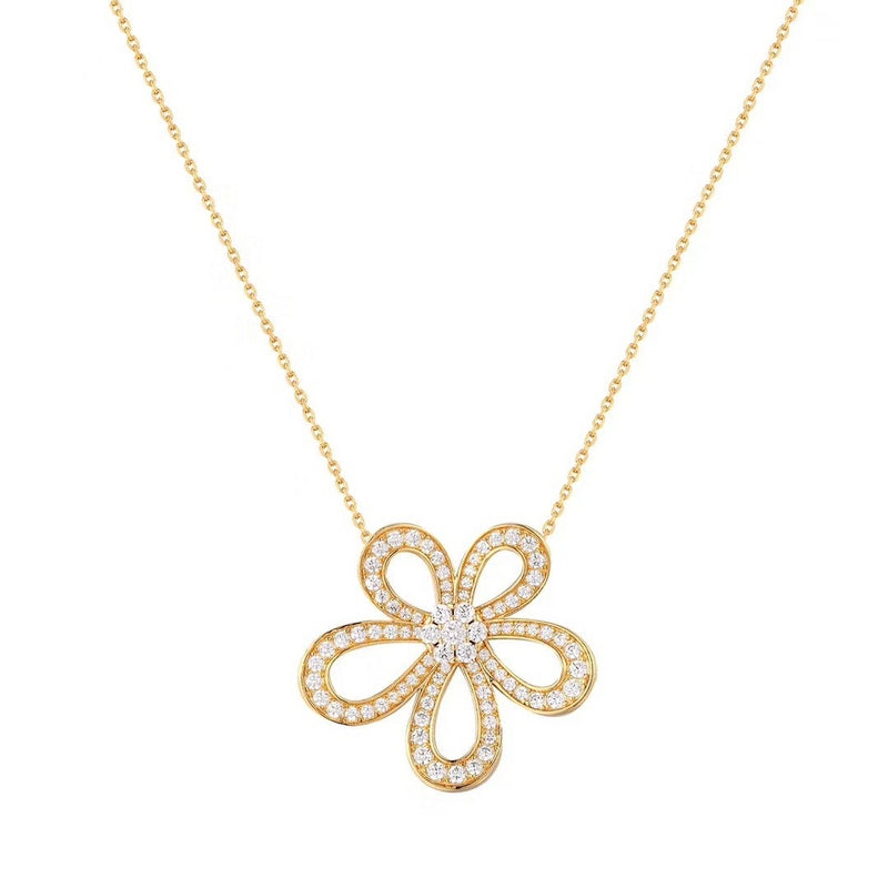 Van Cleef & Arpels Classic flower high carbon diamond full diamond necklace with smooth and graceful lines  Jewelry
