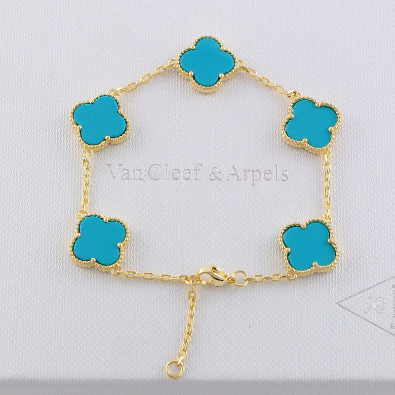 Van Cleef & Arpels  five flowers gold plated Bracelet jewelry about 19.5CM