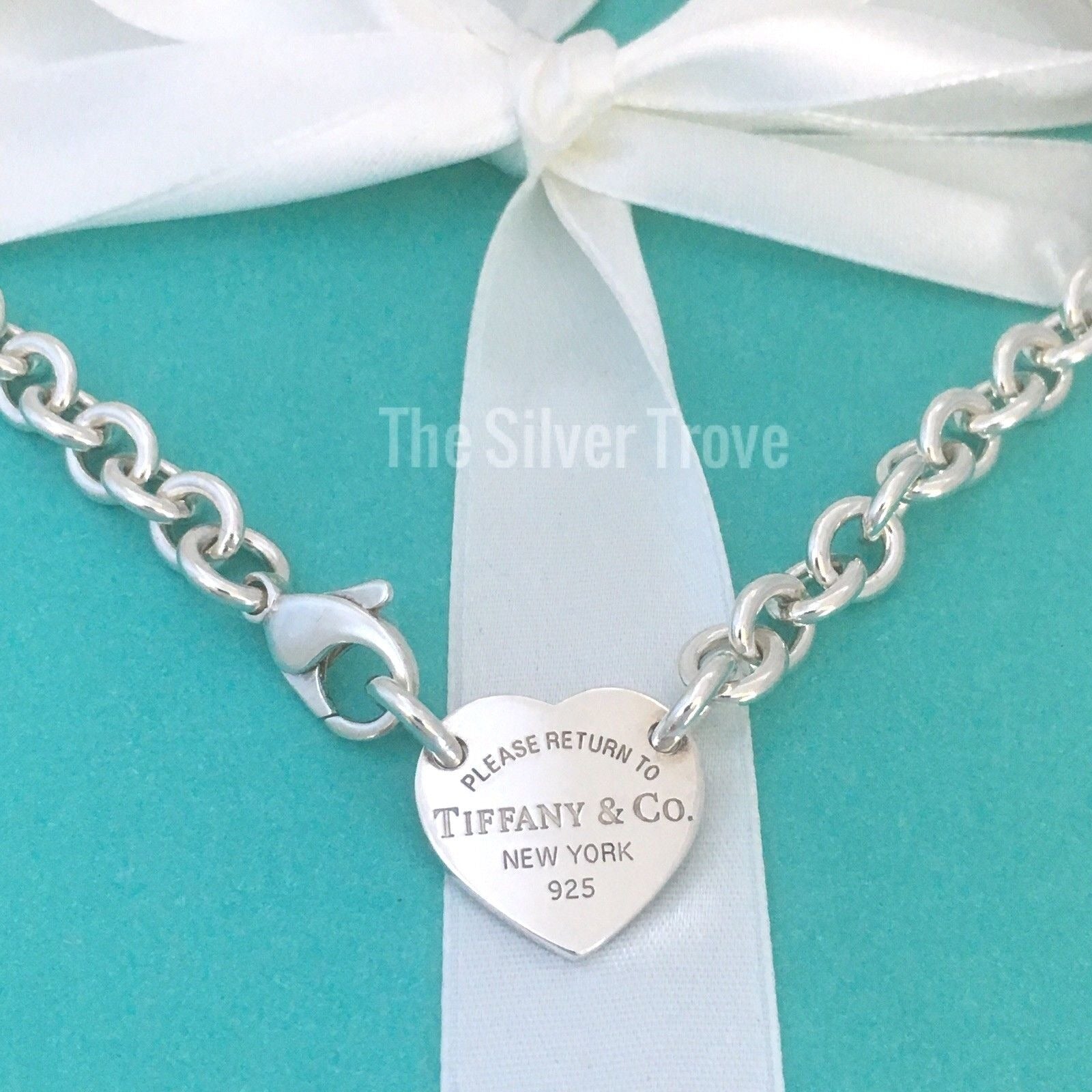 TiffanyNecklace15.5" Please Return To Tiffany & Co Center Heart Tag Silver Choker Necklace