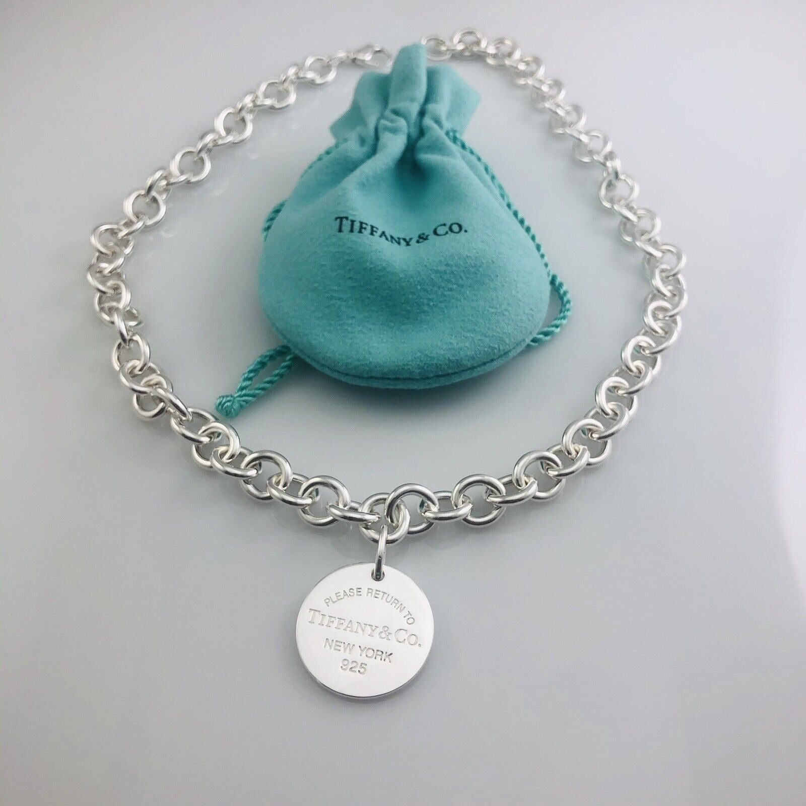 TiffanyNecklace 18" Return To Tiffany & Co Sterling Silver Mens Unisex Circle Round Tag Necklace